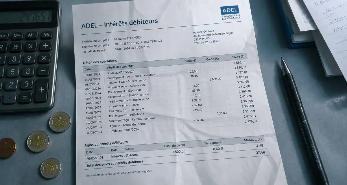 interet sur compte de particulier adel sur relevé bancaire