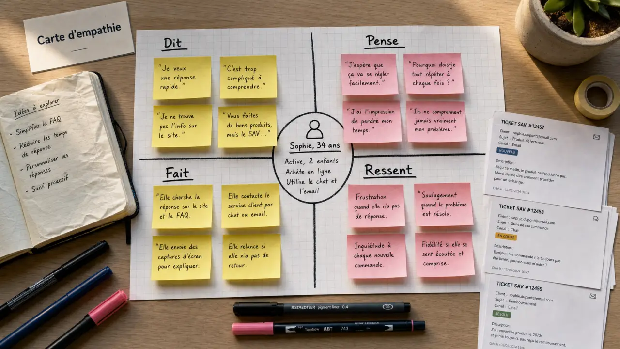 Empathie mapping : carte 4 quadrants pour utilisateurs