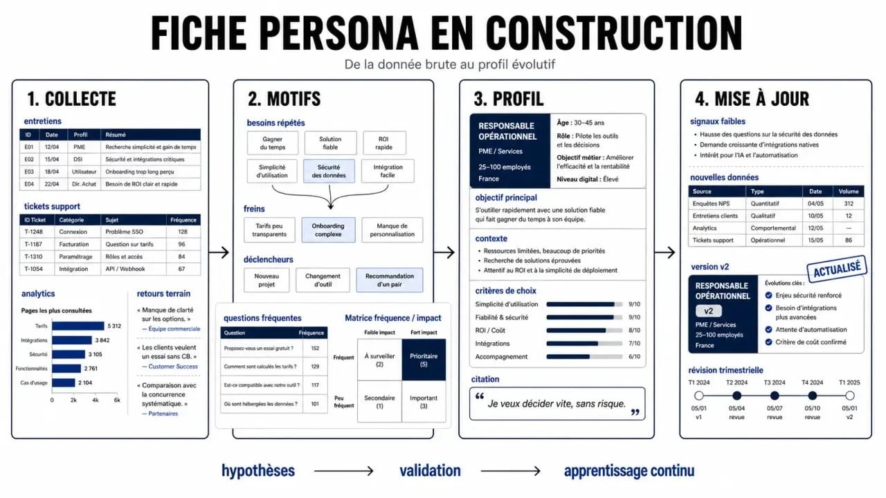 Fiche persona : illustration des 4 étapes pour créer un profil client exploitable