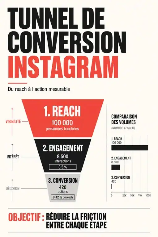 Infographie montrant le tunnel de conversion et l'analyse de l'audience Instagram pour les marques