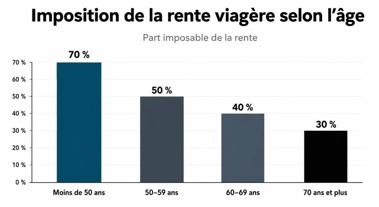 Infographie des taux d'imposition de la rente viagère selon l'âge du bénéficiaire pour la déclaration d'impôts