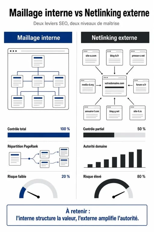 Comparatif entre maillage interne et netlinking pour le SEO