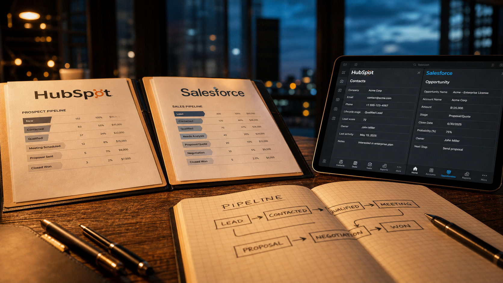 HubSpot vs Salesforce : comparaison CRM, interfaces en mode sombre
