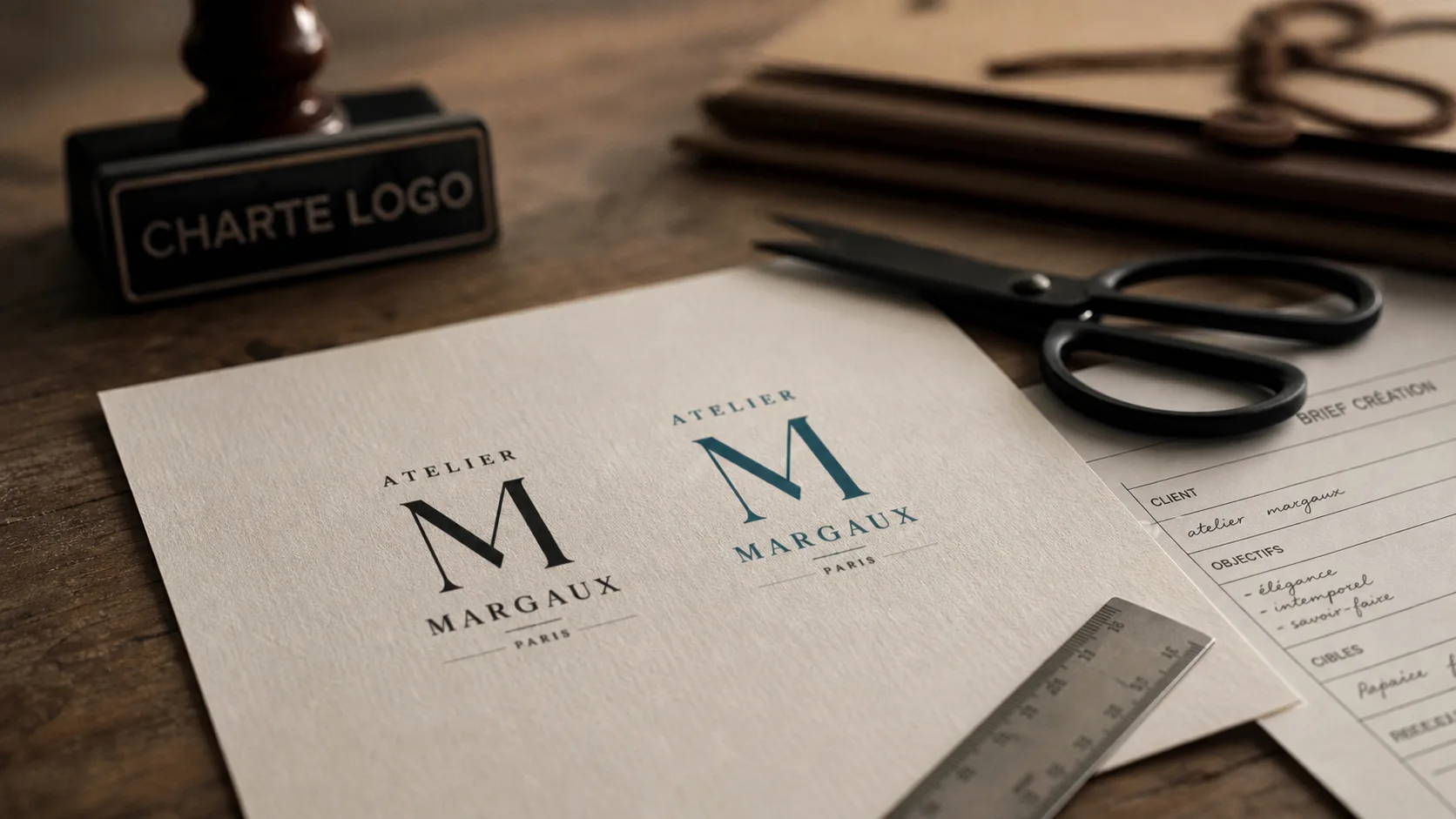 logo stratégie : maquette de logo sur papier texturé