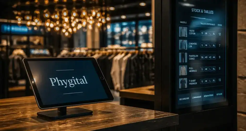 Phygitale définition : borne tactile phygital en magasin