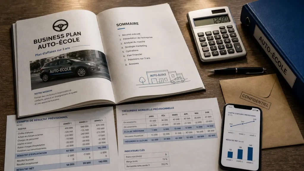 Prévisionnel sur 3 ans, étude locale et réglementation : le business plan d’auto-école qui rassure une banque