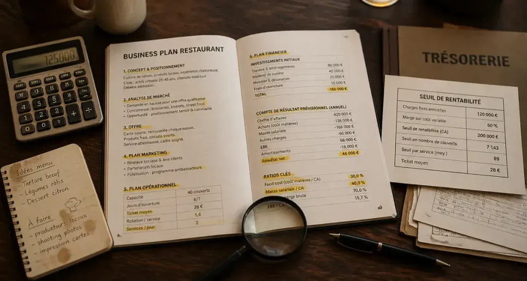 Business plan resto : 12 mois de trésorerie et 3 chiffres pour rassurer une banque