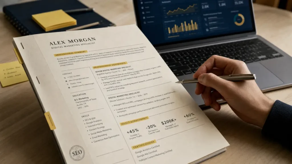 CV marketing digital : la structure, les mots-clés ATS et les chiffres qui font la différence