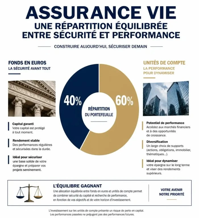 Répartition d'un portefeuille d'assurance vie entre fonds en euros et unités de compte