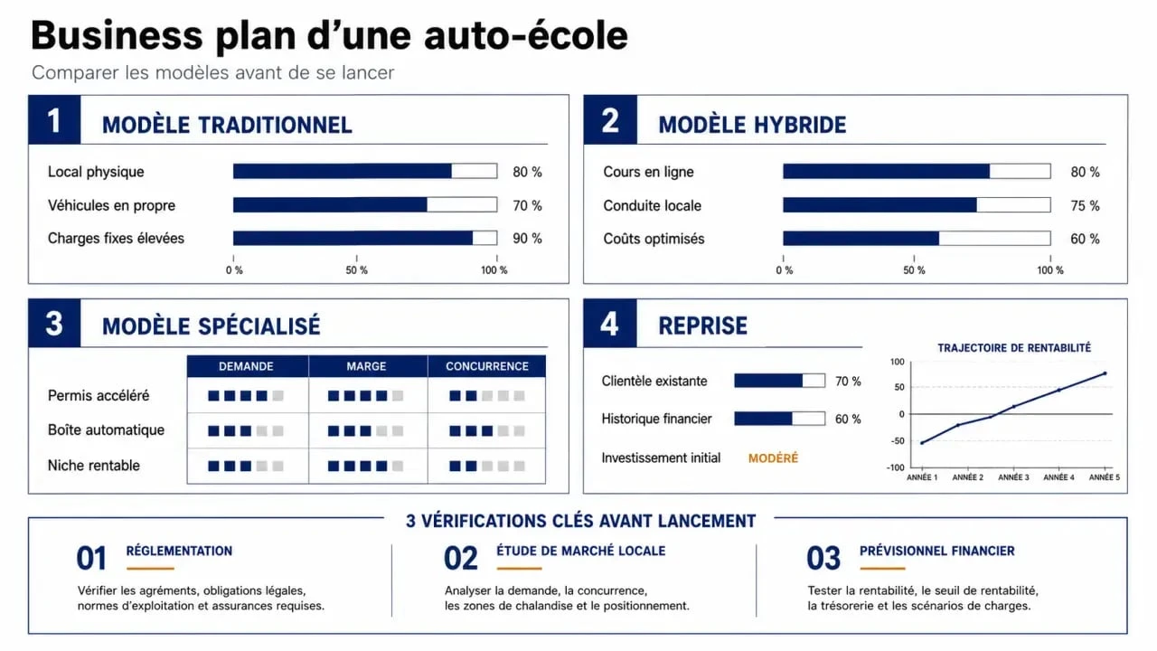 Business plan auto ecole : comparaison des modèles d’exploitation et repères financiers