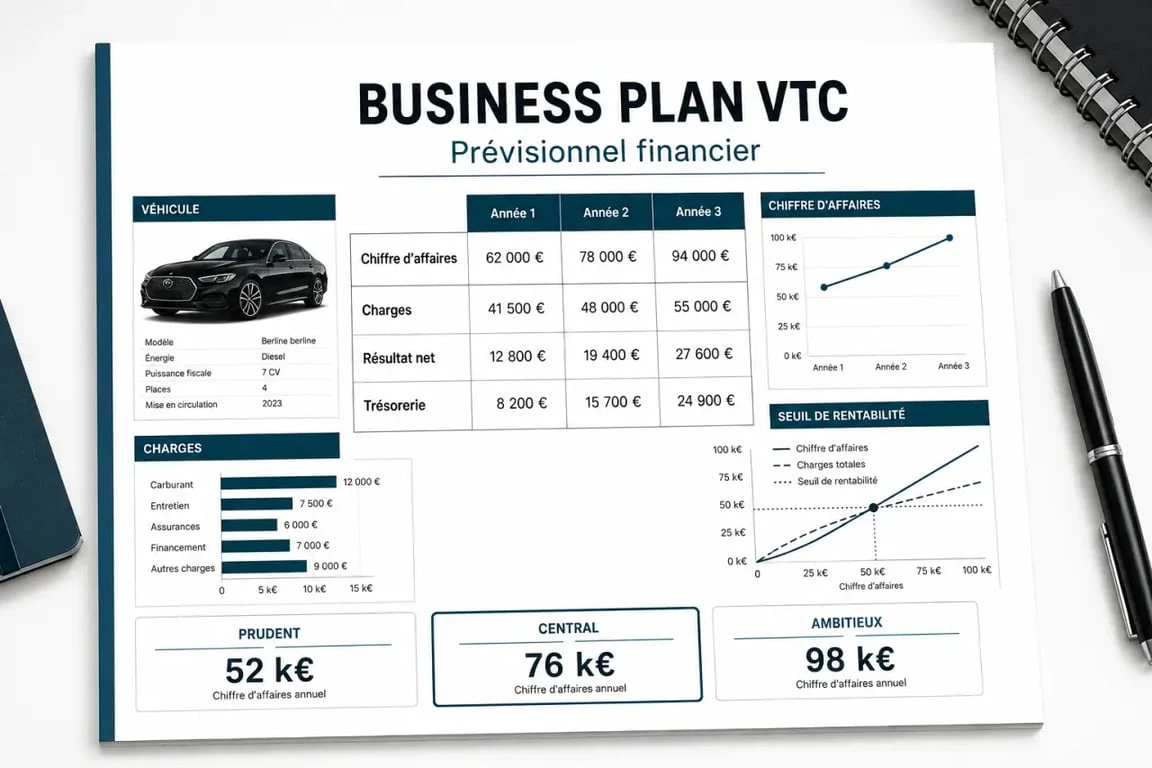 Business plan VTC : prévisionnel financier, charges et seuil de rentabilité