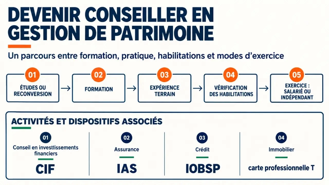Parcours de formation conseiller en gestion de patrimoine et principales habilitations professionnelles