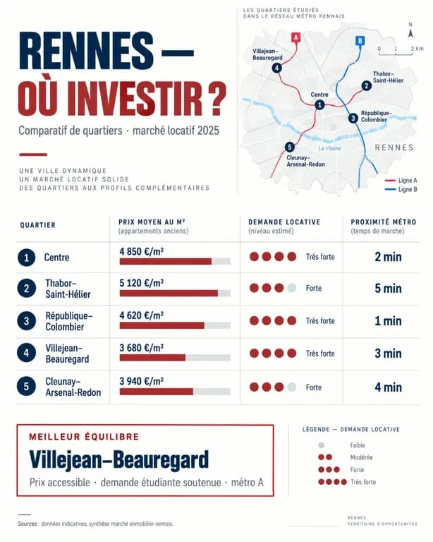 Comparatif des quartiers pour un investissement immobilier à Rennes