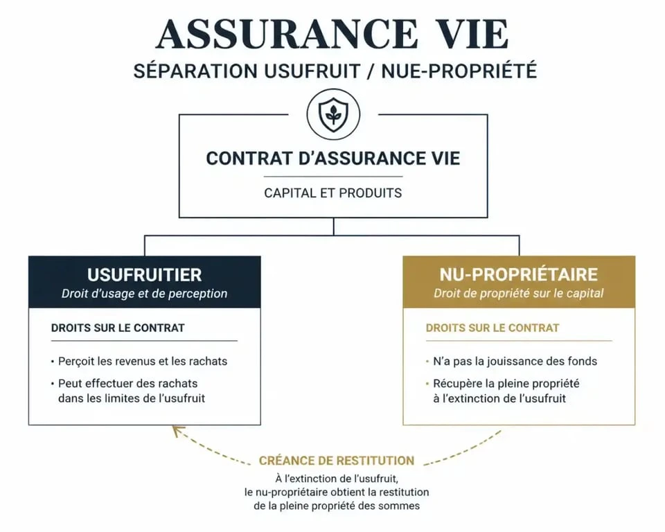 Schéma explicatif du démembrement de la clause bénéficiaire en assurance vie