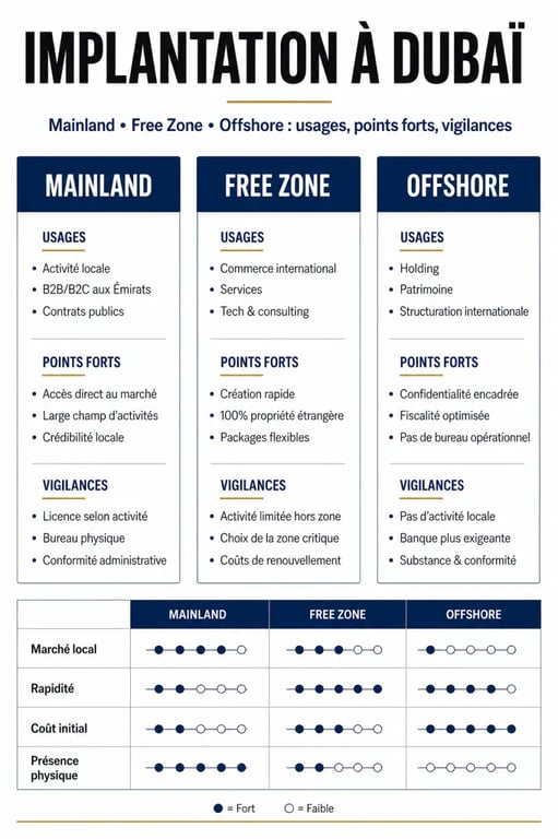 Stratégies d'expansion internationale et networking d'affaires à Dubai : comparatif mainland, free zone et offshore